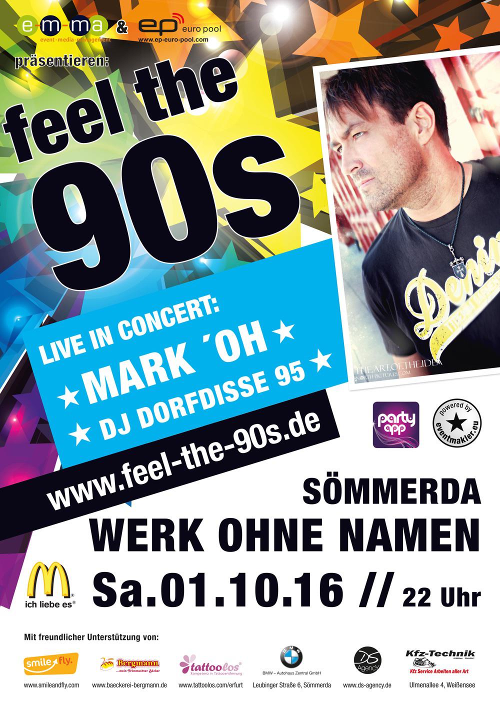 Feel the 90s mit Star-Act: Mark 'Oh & Dorfdisse 95 - Thüringens größte 90er Partyreihe